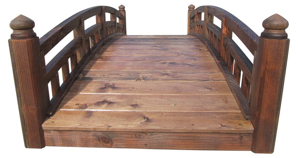 Japanese Taiko Wooden Garden Bridge with Finials 8 ft. - SamsGazebos Handcrafted Garden Structures