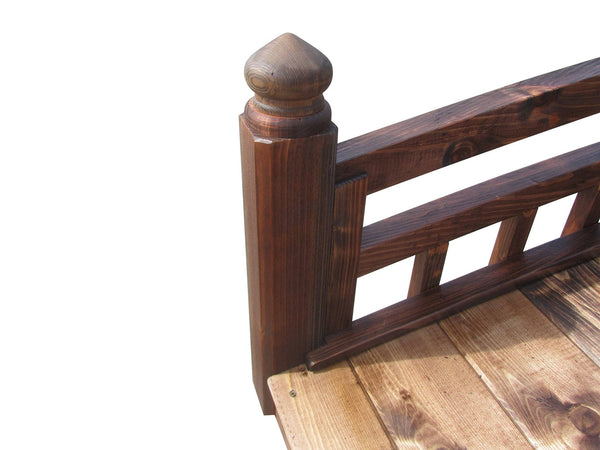 Japanese Taiko Wooden Garden Bridge with Finials 8 ft. - SamsGazebos Handcrafted Garden Structures