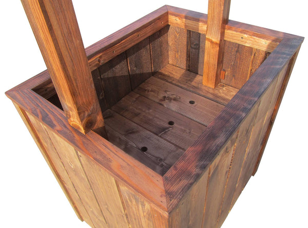 Wishing Well Wooden Planter 4 ft 6 inches tall - SamsGazebos Handcrafted Garden Structures