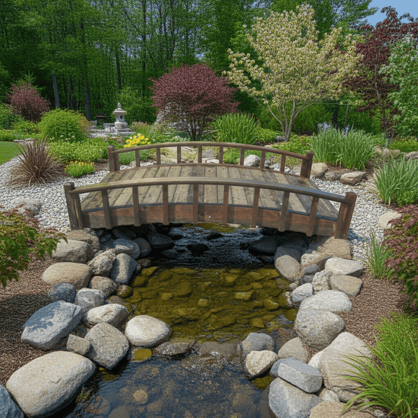 Japanese Wood Garden Bridge 8 ft. - SamsGazebos Handcrafted Garden Structures