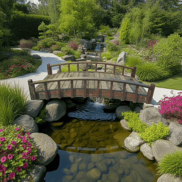 Japanese Wood Garden Bridge 8 ft. - SamsGazebos Handcrafted Garden Structures