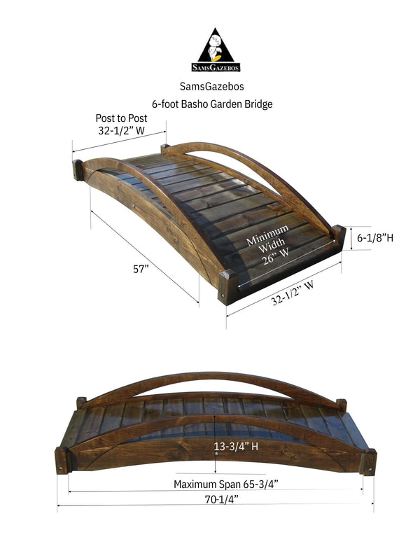 Basho Garden Bridge 6 ft. - SamsGazebos Handcrafted Garden Structures