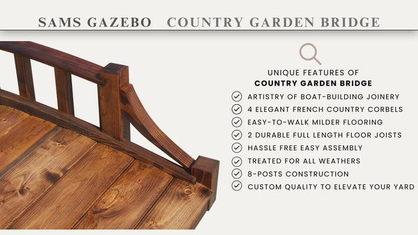 French Country Wooden Garden Bridge 6 feet