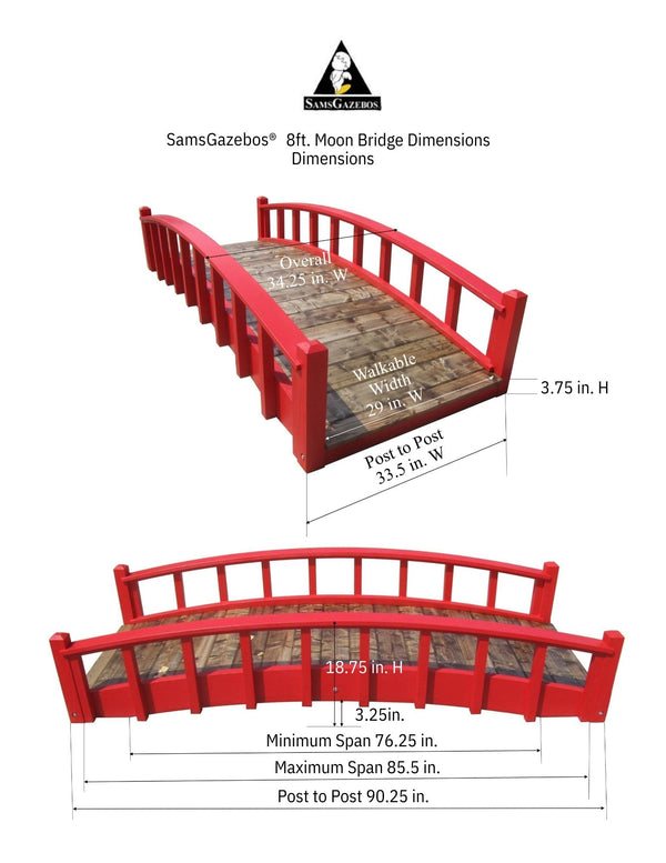 Japanese Wood Garden Bridge 8 ft. - SamsGazebos Handcrafted Garden Structures