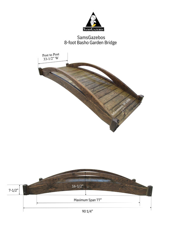 Basho Garden Bridge 8 ft. - SamsGazebos Handcrafted Garden Structures