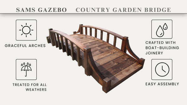 French Country Wood Garden Bridge 8 feet