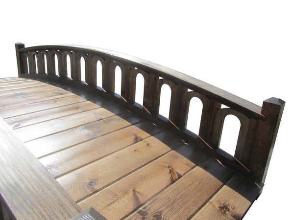 Pond Bridge with Arched Railings for Backyard 8 ft Terrace with Windows - SamsGazebos Handcrafted Garden Structures