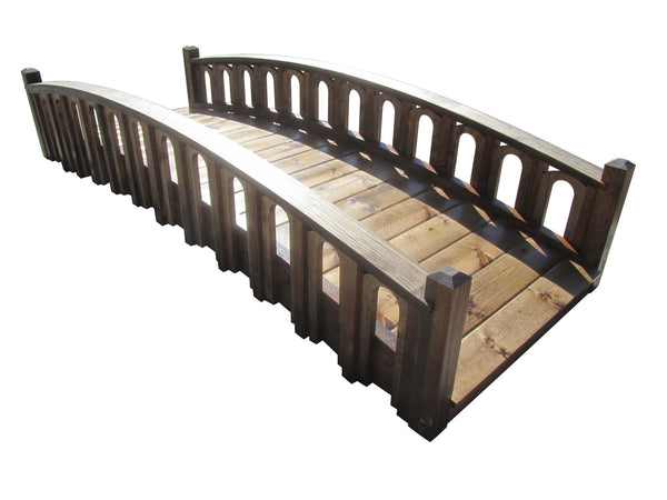 Pond Bridge with Arched Railings for Backyard 8 ft Terrace with Windows - SamsGazebos Handcrafted Garden Structures