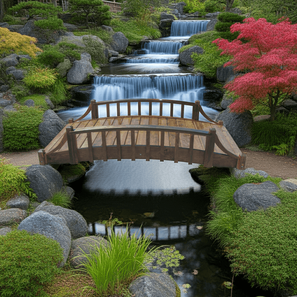 French Country Wood Garden Bridge 8 ft. - SamsGazebos Handcrafted Garden Structures