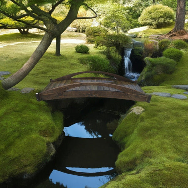 Basho Garden Bridge 8 ft. - SamsGazebos Handcrafted Garden Structures