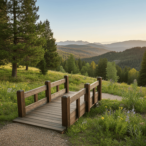 Colorado Backyard Bridge 8 ft x 4 ft Split Rails 550 lb Capacity - SamsGazebos Handcrafted Garden Structures