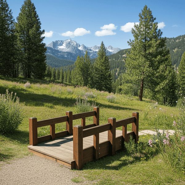 Colorado Backyard Bridge 8 ft x 4 ft Split Rails 550 lb Capacity - SamsGazebos Handcrafted Garden Structures