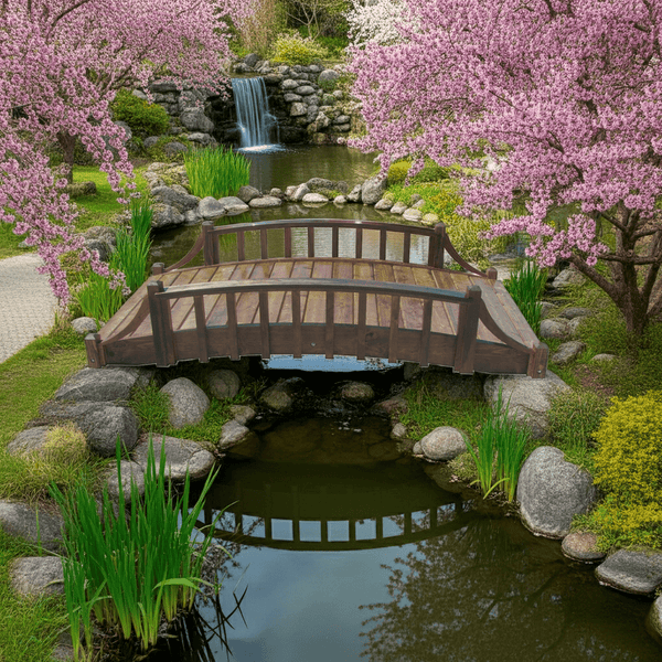 French Country Wood Garden Bridge 8 ft. - SamsGazebos Handcrafted Garden Structures