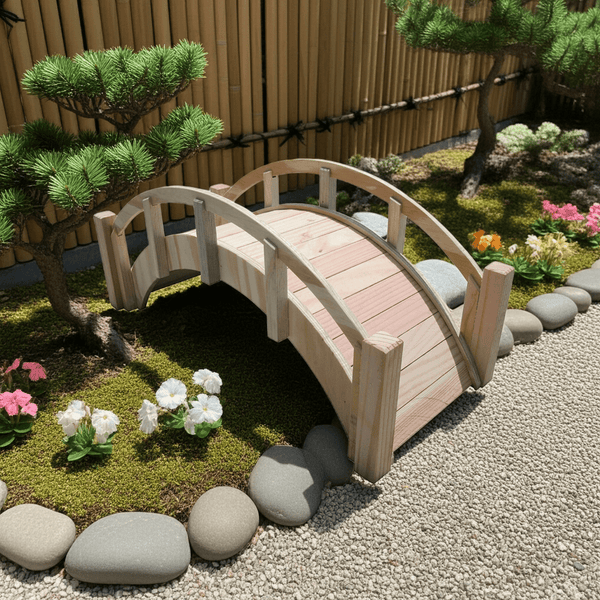 Miniature Japanese Garden Bridge 25 In. Unfinished - SamsGazebos Handcrafted Garden Structures