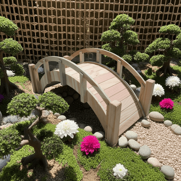 Miniature Japanese Garden Bridge 25 In. Unfinished - SamsGazebos Handcrafted Garden Structures
