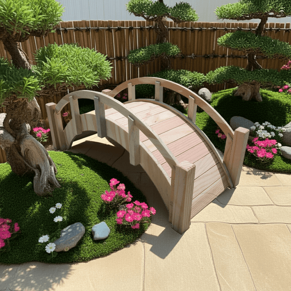 Miniature Japanese Garden Bridge 25 In. Unfinished - SamsGazebos Handcrafted Garden Structures