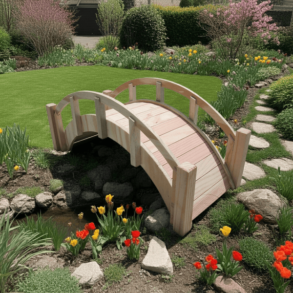 Miniature Japanese Garden Bridge 25 In. Unfinished - SamsGazebos Handcrafted Garden Structures