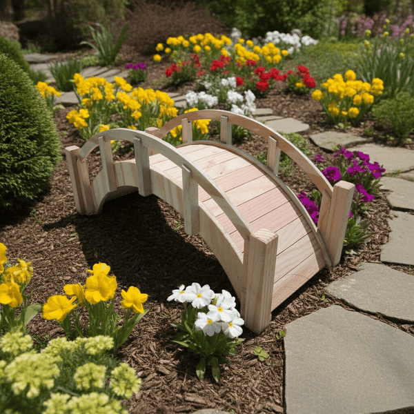 Miniature Japanese Garden Bridge 25 In. Unfinished - SamsGazebos Handcrafted Garden Structures