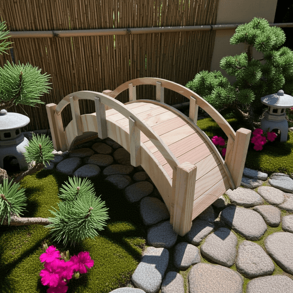 Miniature Japanese Garden Bridge 25 In. Unfinished - SamsGazebos Handcrafted Garden Structures