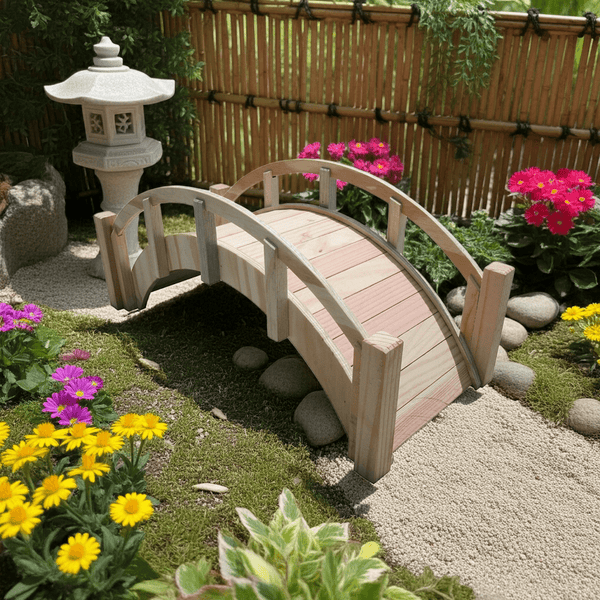 Miniature Japanese Garden Bridge 25 In. Unfinished - SamsGazebos Handcrafted Garden Structures
