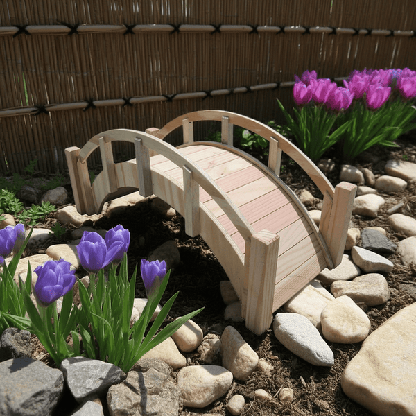 Miniature Japanese Garden Bridge 25 In. Unfinished - SamsGazebos Handcrafted Garden Structures