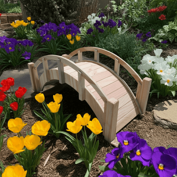 Miniature Japanese Garden Bridge 25 In. Unfinished - SamsGazebos Handcrafted Garden Structures