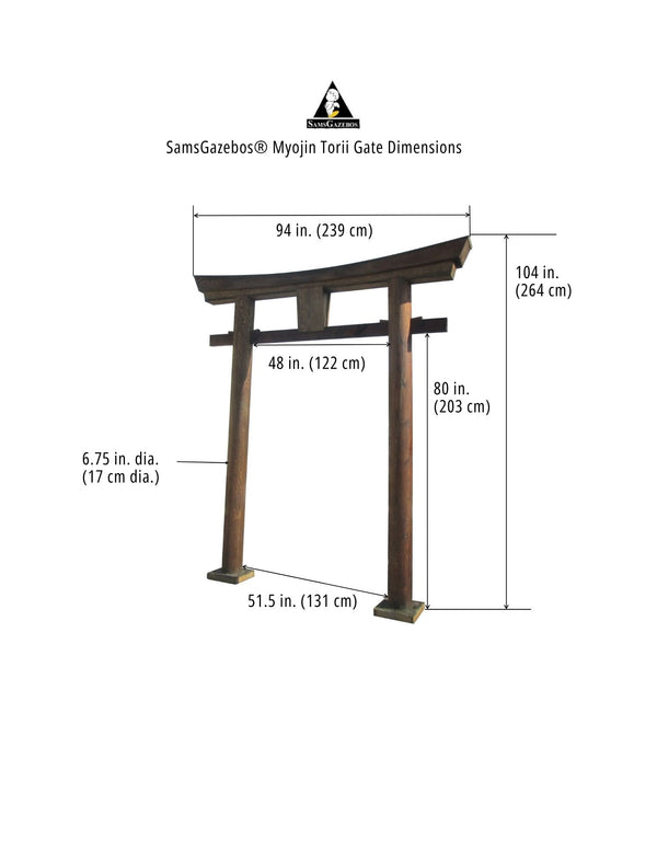 Japanese Torii Gate 8 ft. Myojin Style - SamsGazebos Handcrafted Garden Structures
