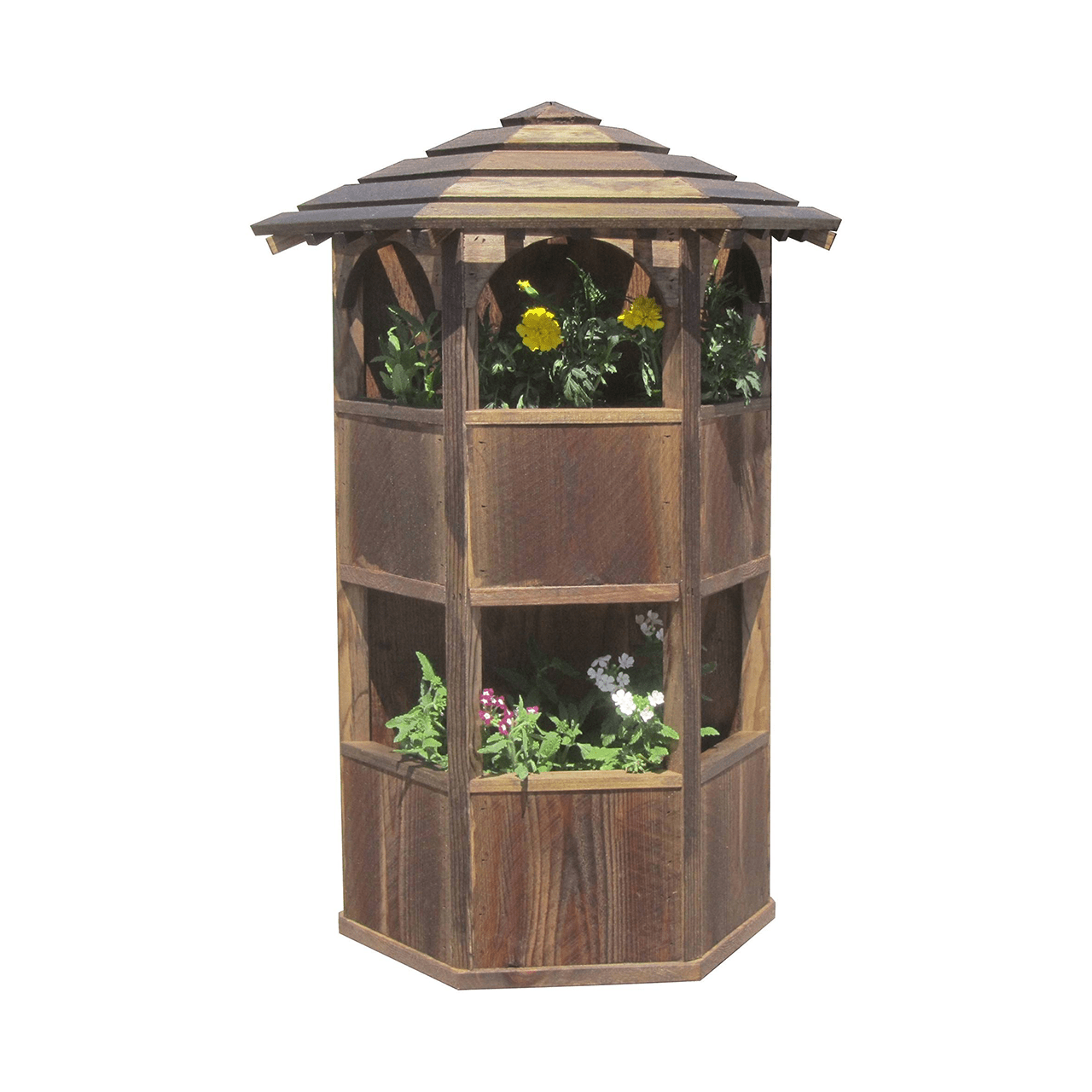 wooden box wall planters SamsGazebos Wall Mount Double Wood Planter with English Garden Gazebo Roof