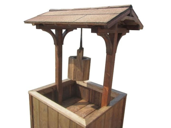 Roof, bucket, planter close-up of  Wishing Well Treated Wooden Planter 4.5 ft .