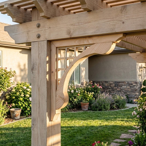 Wood Corbel Brackets Grid Lattice 16 in 2-Pack - Exterior Decorative Braces - SamsGazebos