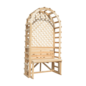 English Cottage Garden Wooden Arbor with Built - in Bench Trellis Backdrop - SamsGazebos Handcrafted Garden Structures
