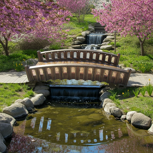 Pond Bridge with Arched Railings for Backyard 8 ft Terrace with Windows - SamsGazebos Handcrafted Garden Structures