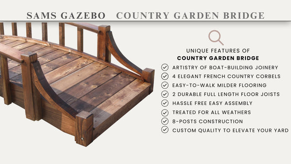 French Country Wood Garden Bridge 8 feet