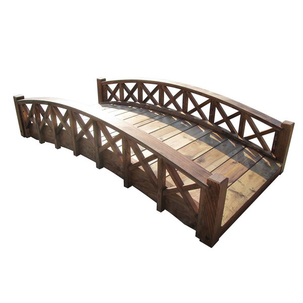 6-foot Swan Wooden Garden Bridge with Cross Halving Lattice Railings