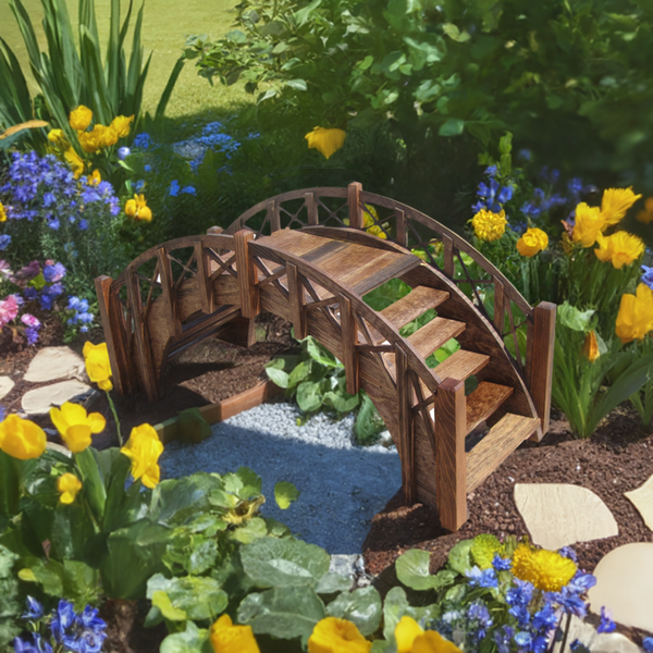 Fairy Tale Small Garden Bridge with Lattice Railings 33 Inches