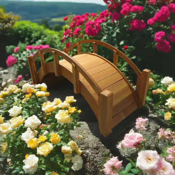 Miniature Japanese Wooden Garden Bridge 25 Inches Tan