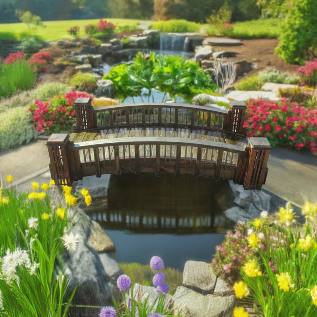 7 ft Backyard Bridge | Arched Rails Decorative Trellis Posts ...