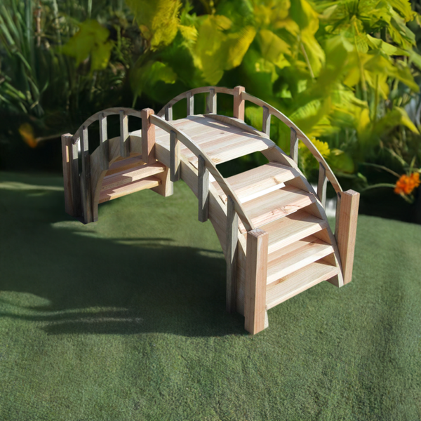 Fairy Tale Small Garden Bridge with Picket Railings 33 Inches Unfinished