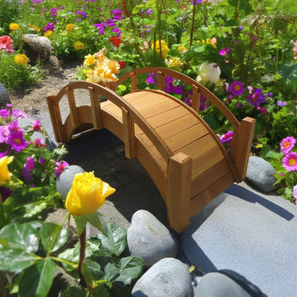 Miniature Japanese Wooden Garden Bridge 25 Inches Tan