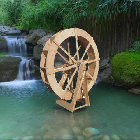 4 foot Japanese Wooden Water Wheel Free Standing