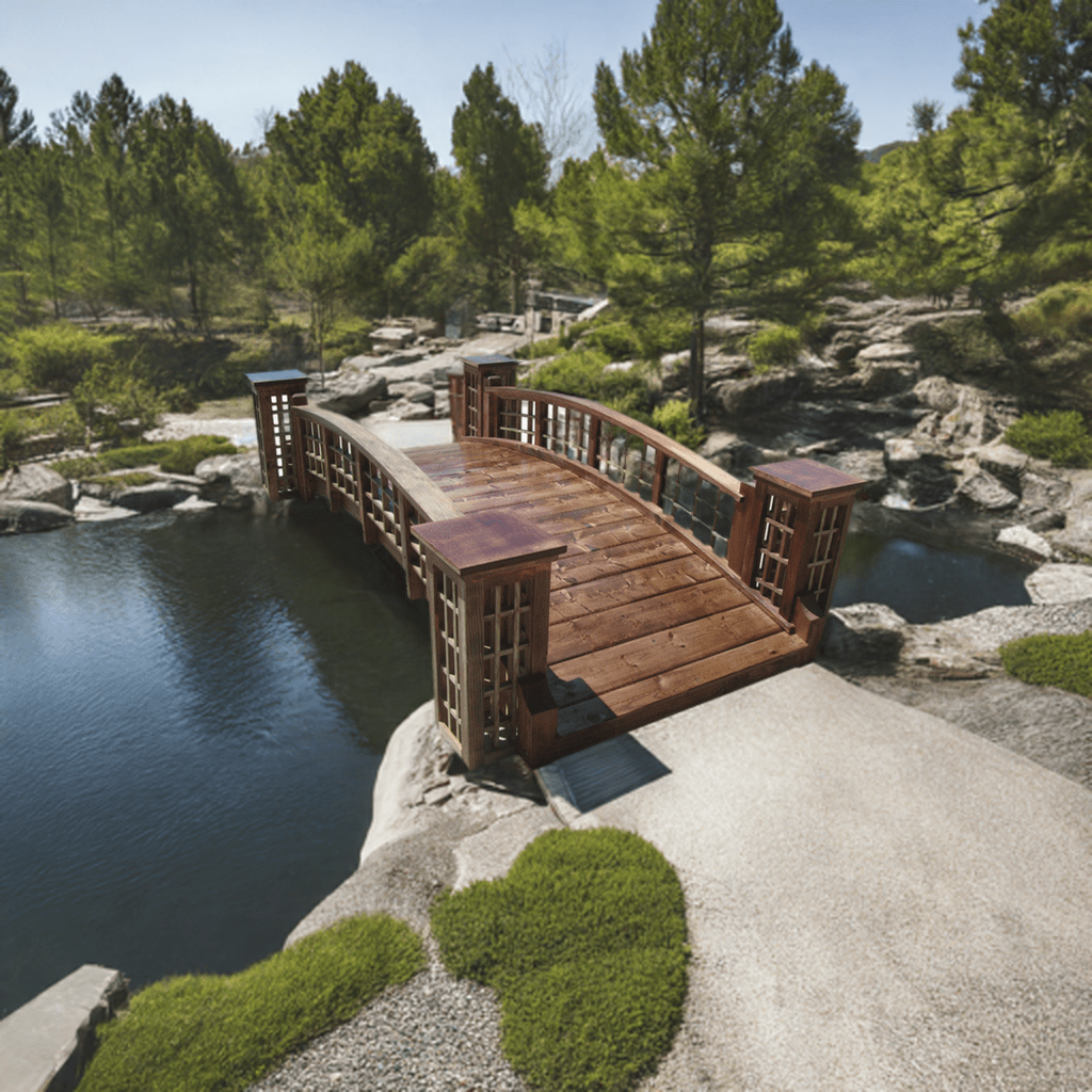 7 ft Wooden Garden Bridge | Grid Lattice Rails 4 Trellis Posts ...