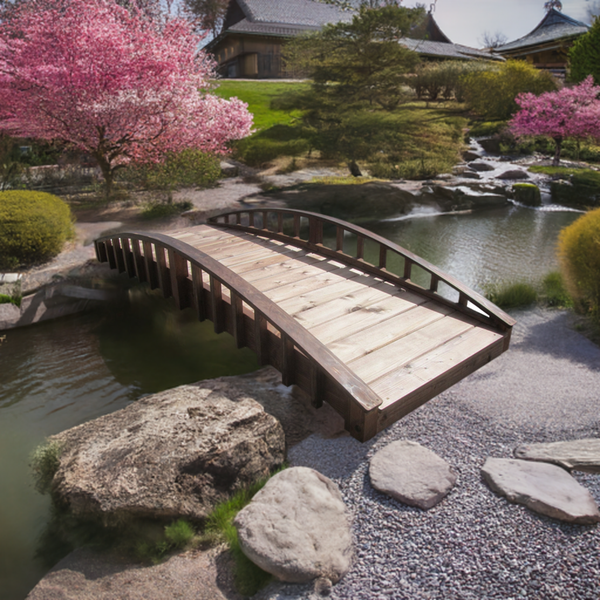 Crescent Japanese Wooden Garden Bridge 8 feet