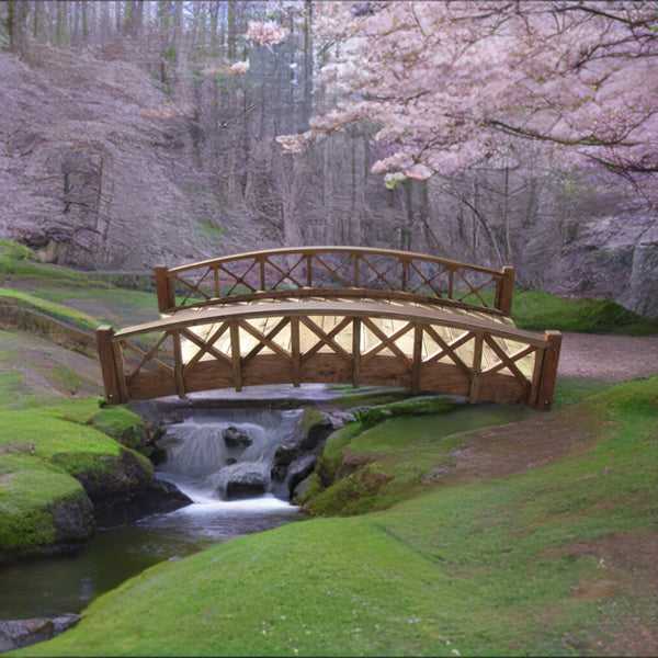 Garden Bridge - 6-foot Swan Wooden Garden Bridge With Cross Halving Lattice Railings