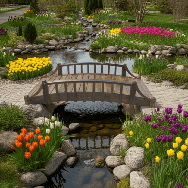 French Country Wood Garden Bridge 8 ft. - SamsGazebos Handcrafted Garden Structures