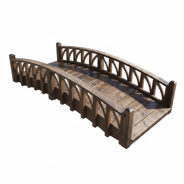 Marina Wooden Garden Bridge 8 ft Arched Sail Motif Rails - SamsGazebos Handcrafted Garden Structures