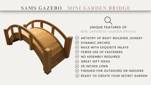 Miniature Japanese Wooden Garden Bridge 25 Inches Tan