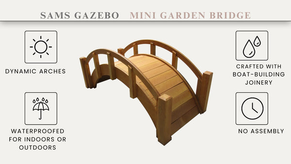 Miniature Japanese Wooden Garden Bridge 25 Inches Tan