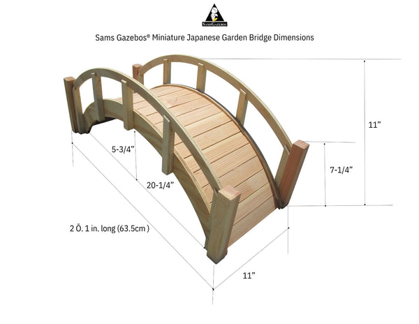 Miniature Japanese Garden Bridge 25 In. Unfinished - SamsGazebos Handcrafted Garden Structures