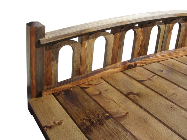 Pond Bridge with Arched Railings for Backyard 8 ft Terrace with Windows - SamsGazebos Handcrafted Garden Structures