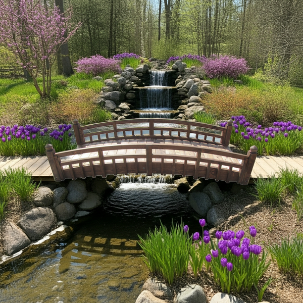 日式太鼓木花园桥，带 8 英尺顶饰。